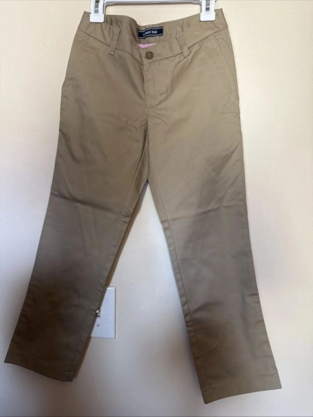 Lands' End Girls Uniform Pants Sz 5 Cotton Adjustable waist (missing button )